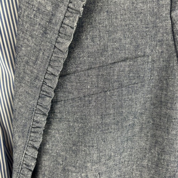 J. Crew Regent Four-Season Chambray Blazer Size 12 Ruffle Trim Striped Lining - Picture 5 of 11